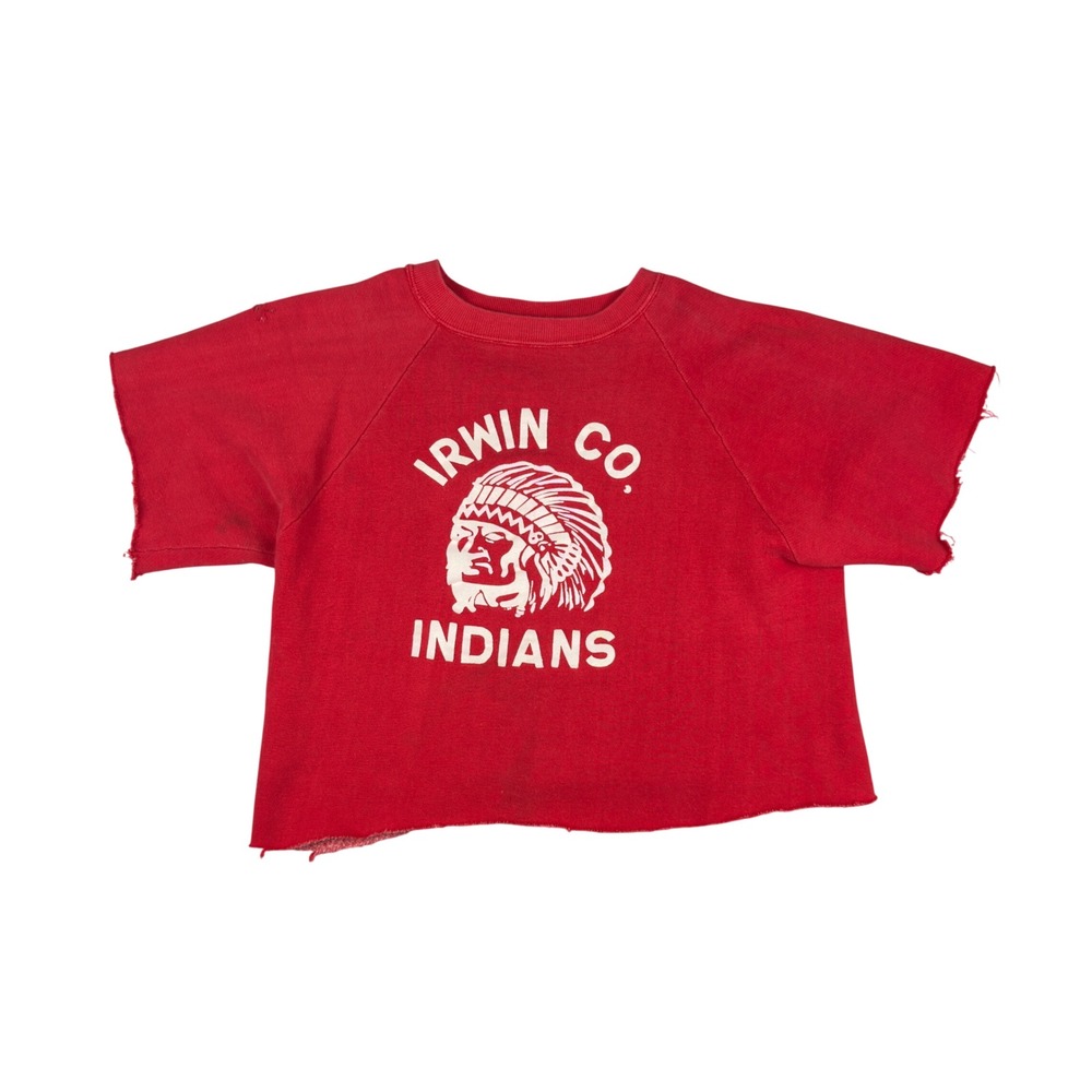 Vtg 60s Irwin County Indians Cutoff Sweatshirt M Raglan Raw Hem Distressed USA